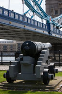 Canon by Tower Bridge / Old canon outside the Tower of London next to Tower Bridge