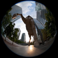 Horse Statue / Looking up from the front of the Horse Statue in Canary Wharf