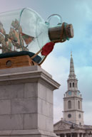 Ship in a Bottle / A large ship in a bottle in Trafalgar Square in front of St, Martin's in the Field church