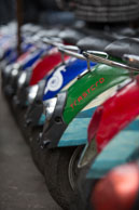 Vespers / Row of Vespers which form the seats for outdoor dining in Camden market